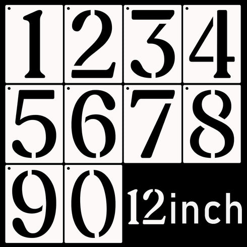 DXCYZ 12 Inch Large Number Stencils Kit 0-9 Address Number Stencil, 10PCS Reusable Plastic Painting Number Templates for Mailbox Signs, Door, Cars...