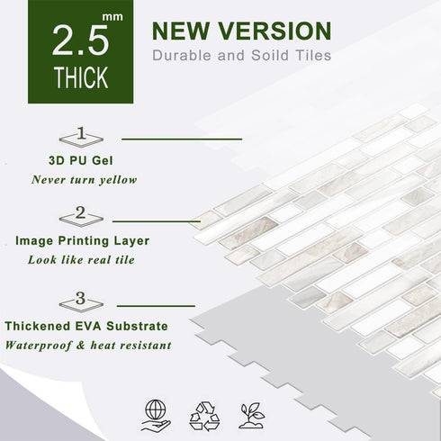 STICKGOO Thicker Design Peel and Stick Tile Backsplash, 12”×12”Stick on Backsplash for Kitchen, Self Adhesive Tile for Kitchen Backsplash and Bath...