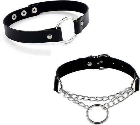 COLORFUL BLING 2pcs/Set Love Heart PU Leather Choker Necklace Collar O-Ring Gothic Punk Rock Adjustable for Women Cosplayer Party Accessory...