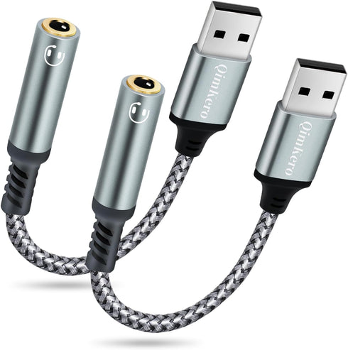 (2-Pack) USB to 3.5mm Jack Audio Adapter, QimKero External Sound Card USB-A, for AUX Stereo Converter, Compatible for Headset, PC Windows, Laptop?...