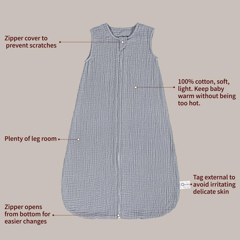 PRIMLECT Sleep Sack 6-12 Months, Muslin Baby Wearable Blanket?2-Way Zipper Toddler Sleeping Sack, Light & Breathable Sleep Sacks 0.5 TOG...