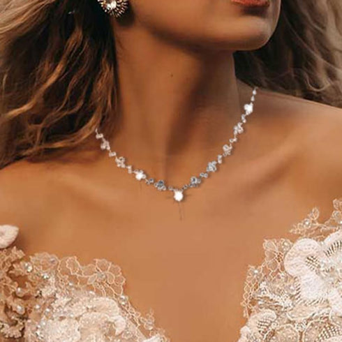 Jakawin Bride Wedding Silver Bridal Necklace Earrings Set Crystal Wedding Jewelry Set Rhinestone Choker Necklace for Women (Set of 3) (NK143-1)...