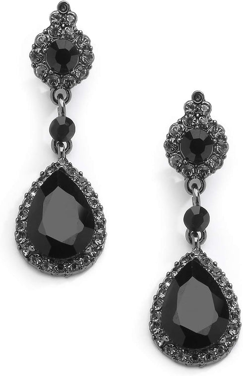 Mariell Black Crystal Teardrop Dangle Earrings, Jewlery for Brides, Bridesmaids, Prom and Wedding Parties...