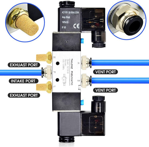 TAILONZ PNEUMATIC Solenoid Valve 4V220-08 DC12V 1/4"NPT Double Coil Pilot-Operated Electric 2 Position 5 Way Connection Type Black...