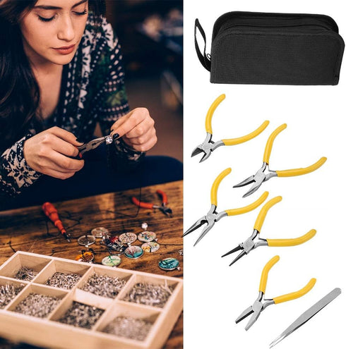 Jewelry Pliers, 5Pcs Professional Jewelry Pliers Tools Kit Includes Round Nose Pliers, Bent Nose Pliers, Needle Nose Pliers, Flat Nose Pliers for ...