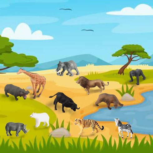 RUSON 12 Pcs Safari Animals Figures Toys, Realistic Mini Jungle Zoo Animal Figurines Cake Topper Toy Set Christmas Birthday Easter Egg Gift Party ...