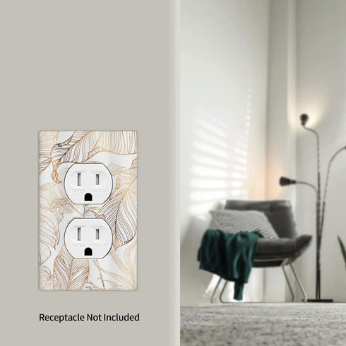 Rose Gold Palm Leaves Tropical Leaf Outlet Cover Decorative Single Duplex Wallplate Electrical Receptacle Covers for Home Bedroom Living Room Kitc...
