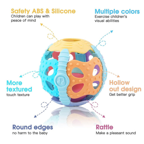 Baby Rattle Ball,Baby Teething Sensory Montessori Toys,Teething, Travle Toys for Infants Toddlers Boys Girls Baby Gifts for 6 7 8 9 10 11 12 Month...