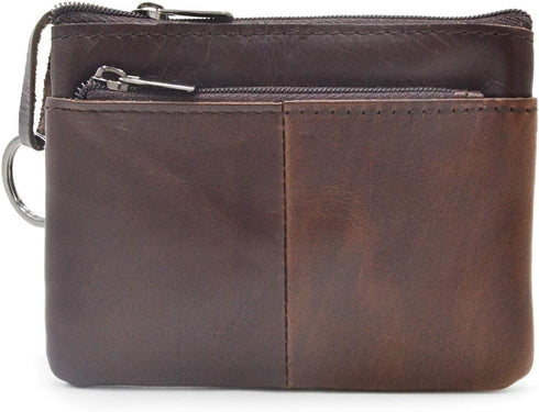 Women Genuine Leather Coin Pouch Zip Mini Purse Wallet Key Chain 3 Zipper...