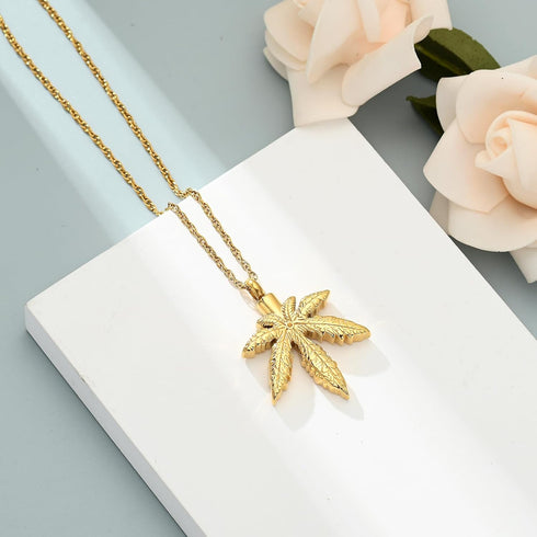 shajwo Marijuana Leaves Urn Necklaces for Ashes for Women Men Cremation Jewelry Maple Leaf Memorial Human Ashes Keepsake Pendant...