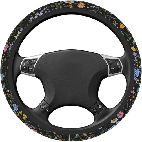 Colorful Wildflower Steering Wheel Cover Neoprene Material Most Cars Universal 15 inch Premium Non-Slip Breathable Flower Embroidery Car Steering ...