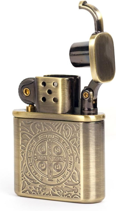 Bronzy Carved Constantine Antique Style Lift Arm Petrol Kerosene Lighter...