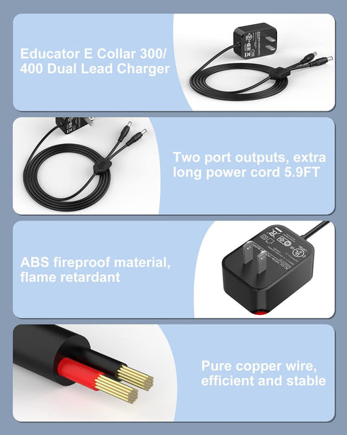 Training Collars Charger compatible with Educator Series 300, 400, RX, FOB and BP-504 Barkless Training Collars....