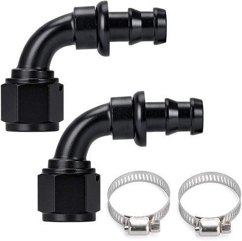 PTNHZ 8AN 90 Degree Female Swivel to Push Lock Barb Type Hose Fitting End For Rubber Fuel Line Oil Fuel Cooler Kits Reusable Hose Adaptor Anodized...
