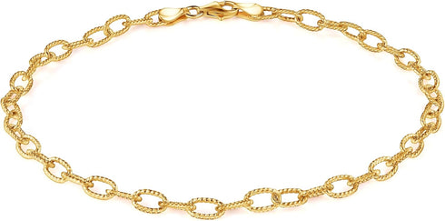 PORI JEWELERS 925 Sterling Silver 4.5mm Filo Chain Link Anklet - Available in Silver or Yellow...