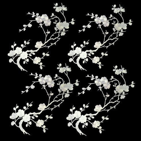 4 Pcs Big Plum Blossom Blossom Iron On Patches Embroidery Flower Appliques 14.1"x7.5" (36x19cm)(Classic White)...