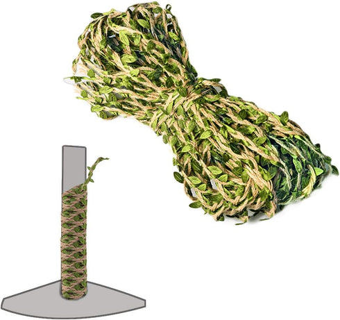 Hemp Rope for Cat Scratch Post Tree Replacement - Cat Scratcher Accessories with Artificial Leaves/Home Vine Ribbon Decoration for Art & Crafts...