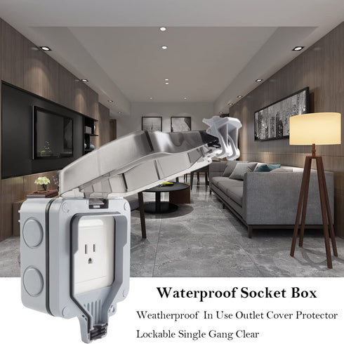 Waterproof Dustproof Box with Wall Socket Charging, Weatherproof in Use Outlet Cover, Waterproof Outlet Plug Cover and Protector, Lockable, Single...