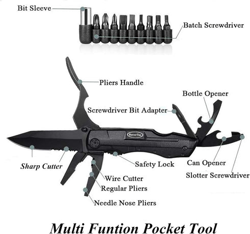 RoverTac Pocket Knife Tactical Folding Knife Multi Tool Survival Camping Knife, Multitool Knife Pliers Bottle & Can Opener 9-Pack Screwdrivers Lin...