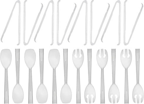 Party Essentials Plastic Party Buffet Serving Utensils Kit, Spoons/Forks/Tong, 20-Piece, Clear...