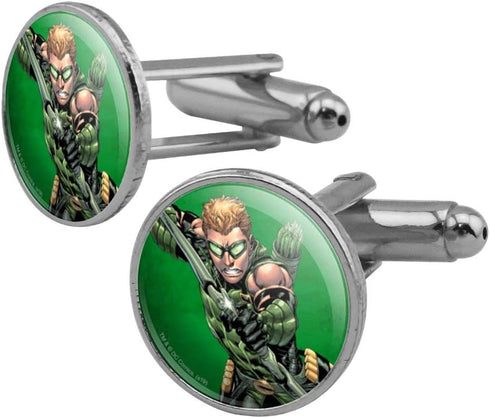 Justice League Green Arrow Character Round Cufflink Set Silver Color...