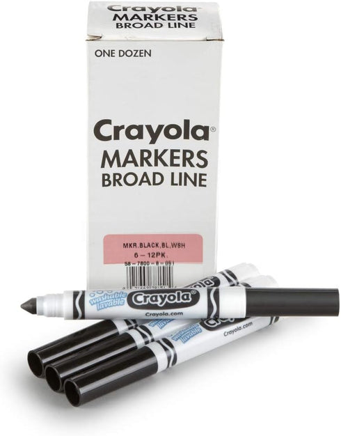 Crayola Washable Markers - Black (12ct), Kids Broad Line Markers, Bulk Markers for Classrooms & Teachers...