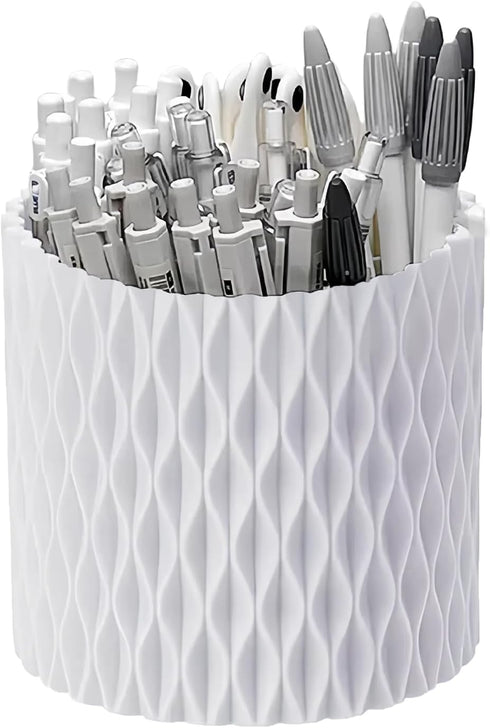 White Pen Holder for Desk 360 Degree Rotating Pencil Holder Large Capacity Makeup Brush Holder Multifunctional Pen Organizer for Home Office Schoo...