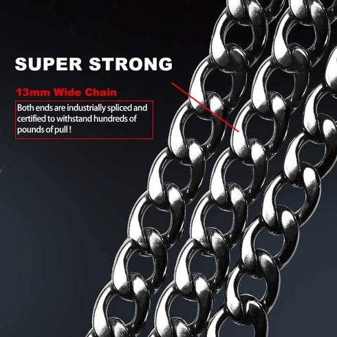 Premium Heavy Duty Extra Wide Links 13mm Dog Chain Leash, 6 Feet Faux Chrome Stainless Steel Cuban Link Chain Labor-Saving Spring Basic Leash for ...