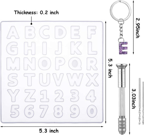 2 Pieces Alphabet Letter Resin Molds Backward Kit, Reusable Letter Number Silicone Resin Mold for Epoxy Casting with Keychain, Pin Vise Hand Drill...