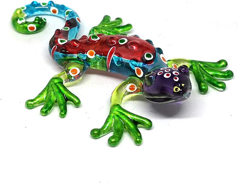 ZOOCRAFT Glass Blue Gecko Figurine Miniature Hand Blown Lampwork Lizard Statue Gift Decor, 2.0 x 3.6 x 0.7 inches...