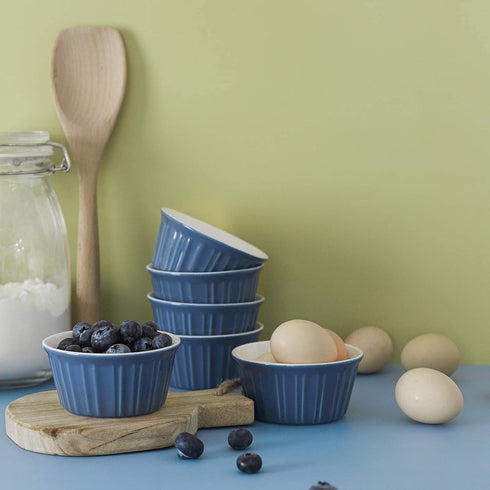 LIFVER 6 oz Porcelain Ramekins Bowls for Souffle, Creme Brulee, Classic Style Ramekins for Baking Oven Safe, Set of 6, Airy Blue...