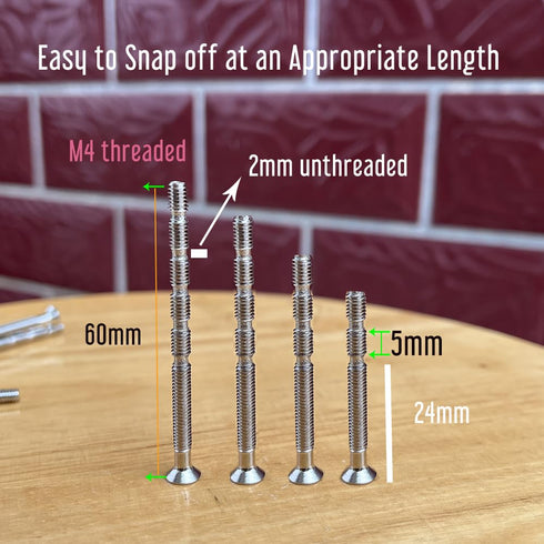 4 Set Sliding Door Handle Screw Post Replacement, M4 x 60mm Phillips Break Away Long Flat Countersunk Head Screws with Posts for Cabinet Drawer Do...