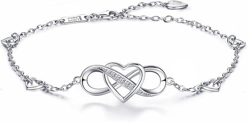 Billie Bijoux 925 Sterling Silver Anklet Bracelets for Women Infinity Heart Ankle Bracelet White Gold Plated Love Charm Adjustable Large Bracelet ...