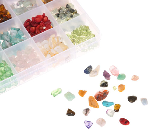 1500PCS Stone Beads, Crystal Beads Ring Making Kit Gemstone Beads Set 24 Styles Crystal Pieces for Jewelry Making Crushed Chunked for DIY Crafts f...