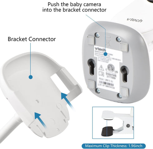 Baby Monitor Holder Compatible with VTech VM819, Flexible Baby Monitor Mount, Crib Clip Mount Without Tools or Wall Damage - White...
