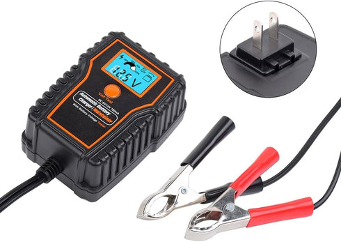 12 Volt Battery Maintainer Battery Trickle Charger Float Charger LCD Display 6V 12V 750mA Battery Maintainer Float Charger for Car/Motorcycle/ATV....