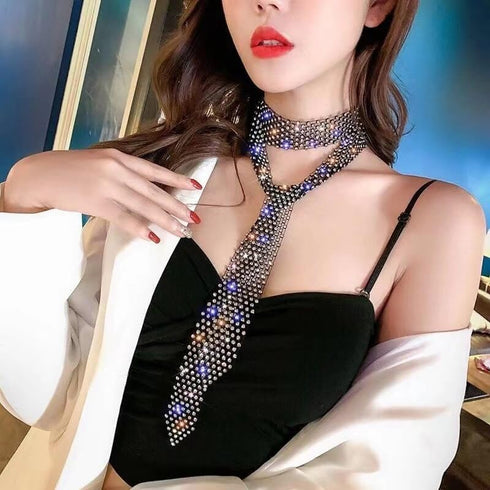 Pingyongchang Sparkly Rhinestone Necklace Tie Gothic Crystal Choker Crystal Tennis Chain Wedding Bridal Bridesmaid Jewelry for Women...