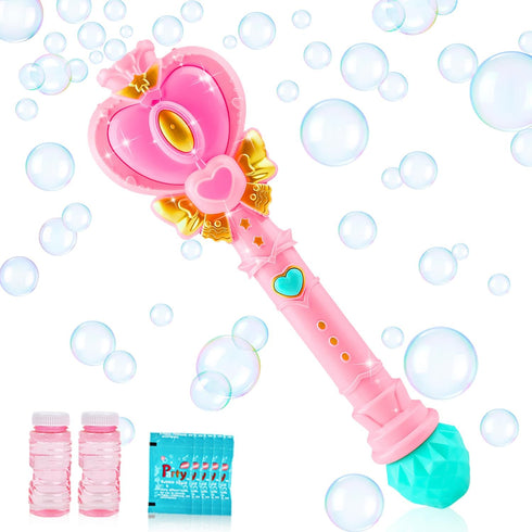Bubble Wand for Kids, Princess Toys Heart Bubble Machine Blower Maker Outdoor Toy with Light, Party Birthday Gifts Easter Basket Stuffers for 1 2 ...