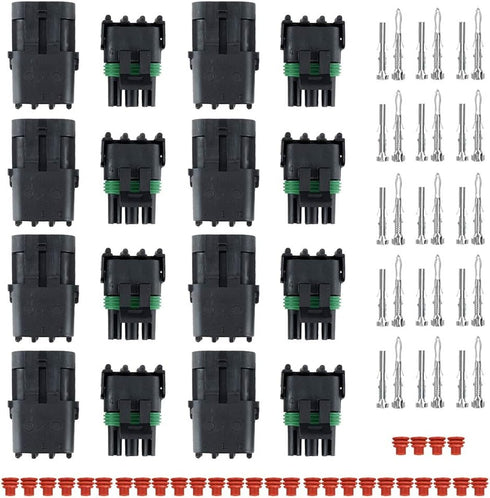 MUYI 10 Kit 3 Pin Way Waterproof Electrical Plugs 2.5mm Series Terminal Pins Weatherpack Connectors Automotive Replacement Kits with Spudger...