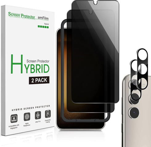 amFilm [2+2 Pack Samsung Galaxy S23+/S23 Plus 6.6'' Privacy Screen Protector with Camera Lens Protector, Anti Spy Hybrid Film, Fingerprint ID Comp...