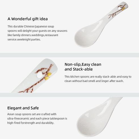 6 Pieces Japanese Retro Ceramics Soup Spoons Japanese Style Rice Spoon Flatware Asian Chinese Serving Spoons Appetizers Tableware Meal Partner for...