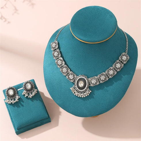 Vintage Austrian Crystal Kundan Necklace Earrings Jewelry Set for Women Bride Indian Traditional Bollywood Statement Choker Punk Pendent Necklace ...