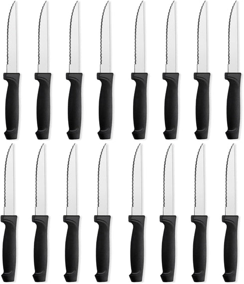 Pleafind 16-Pcs Steak Knives, 8.5 Inch Serrated Knives, Stainless Steel Steak Knives, Meat Knife for Table, Elegant Black Steak Knife Set for Home...