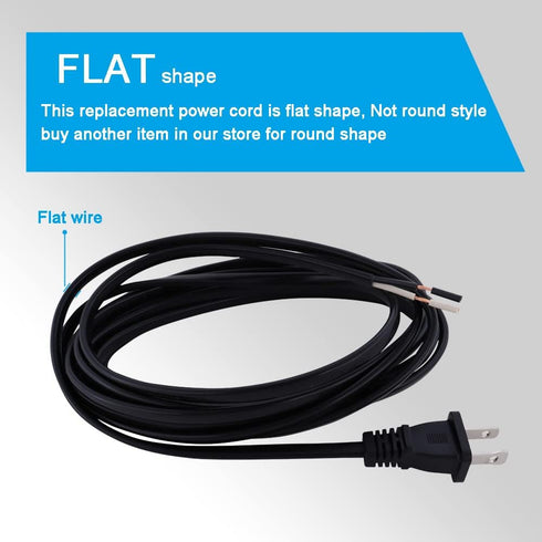 Replacement Power Cord Pigtail 18AWG 2 Prong 6FT Flat Shape 2 Wire Power Supply Cord Open End 110V Polarized Plug Black Cable 18 Gauge Open Wire 2...