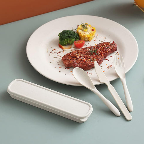 M&F 4 Pack Portable Utensils Set with Case, Wheat Straw Cutlery Set, Reusable Flatware Set Travel, Fork Spoon Cutter for Kids Adults Outdoor Offic...