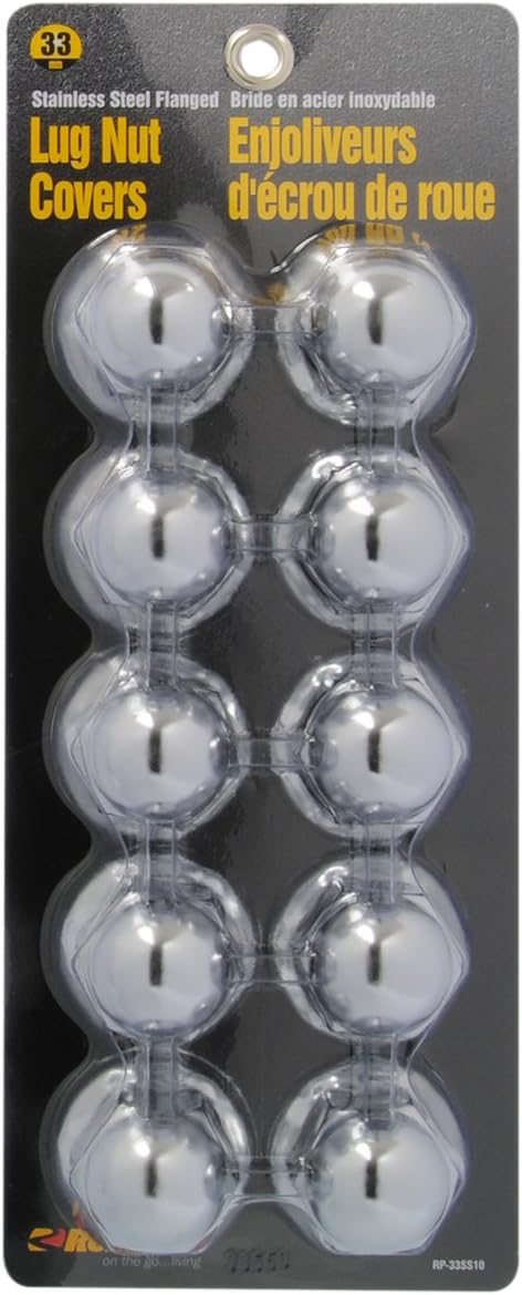 Roadpro RP-33SS10 33mm Stainless Steel Flanged Lug Nut Cover, (Pack of 10)...