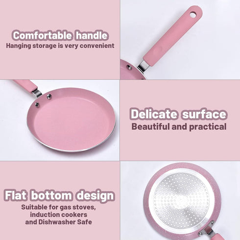 Nonstick Frying Pan Skillet, 7" Pink Skillet with Non Stick Coating, Aluminum Egg Pan with Stay Cool Handles, Practical Kitchen Cookware for Home ...