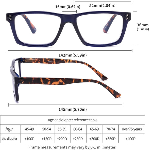 5 Pack Reading Glasses Blue Light Blocking for Men Women?Square Frame Computer Readers with Comfort Spring Hings,Anti Glare/Eyestrain 3.0...