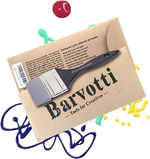Barvotti Silicone Color Shaper Brush (Mottler) - a Flat Sharp-Edged Flexible Tool to Apply, Move and Remove Acrylic Paints and Water Based Medium ...