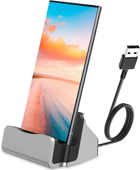 Type-C Charger Dock, BENACES Non-Slip Vertical Silver USB-C Charging Dock Stand Cradle for iPhone15 Series, Samsung Galaxy S8, Note8, LG G5 G6 V20...